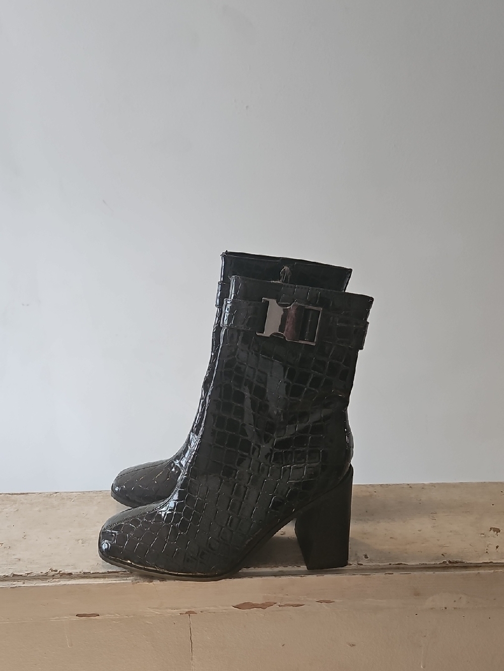Prettylittlething Faux Croc Or Snake Skin ankle  booties